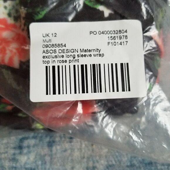 NWT! Asos Design Maternity Exclusive Long Sleeve Wrap Top In Rose Print Size 8 - Picture 8 of 9